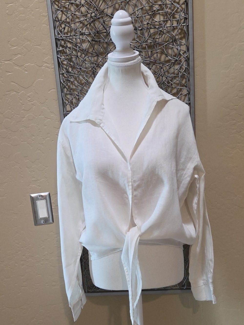 Chico's Linen White Tie-Front Women's Shirt